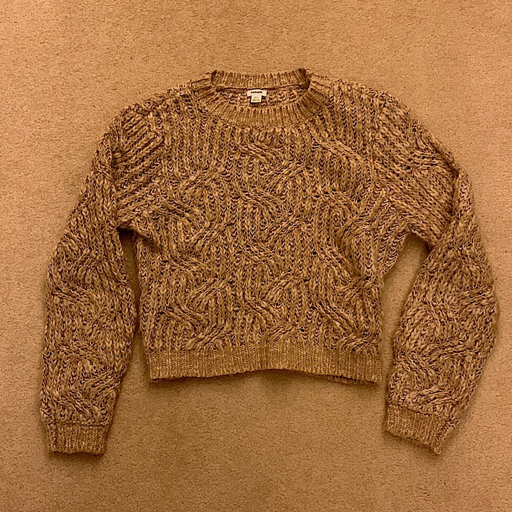 Garage tan and cream woven sweater, size S